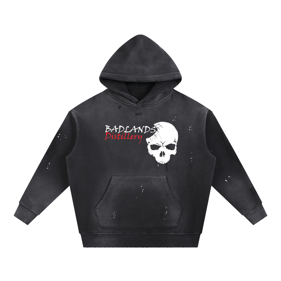 Badlands Distillery | Premium Vintage Washed Frayed Fleece Hoodie