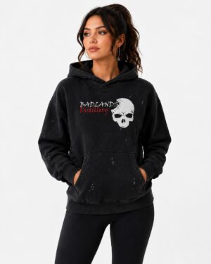 Badlands Distillery | Premium Vintage Washed Frayed Fleece Hoodie